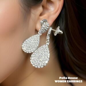 Bridal Pave-Set Clear Crystal Teardrop Earrings In Rhodium Plating - 5cm Length